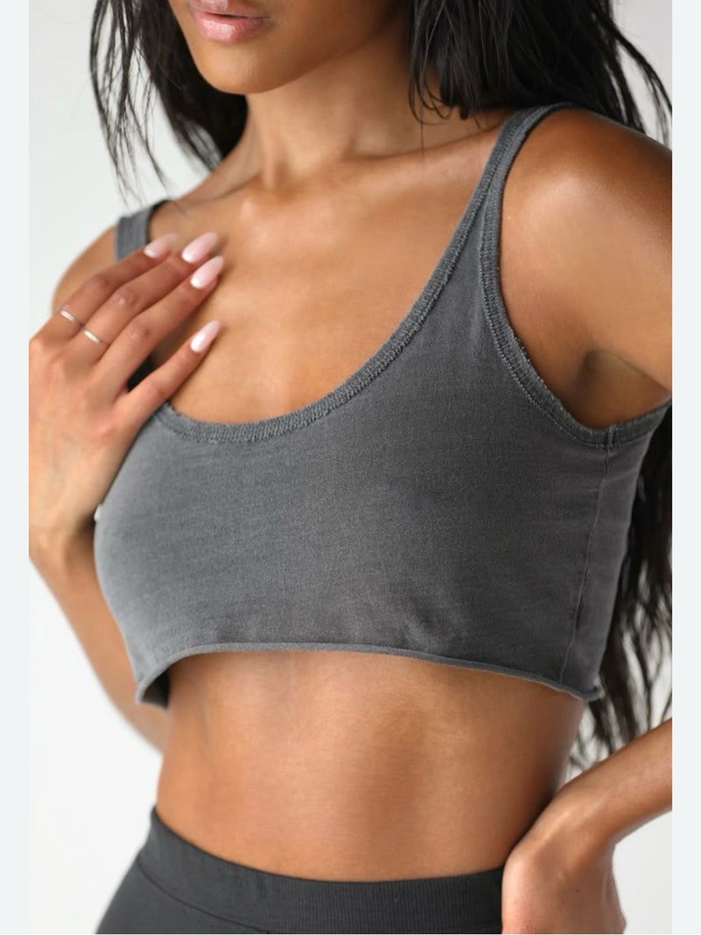 Joah Brown Charcoal Scoop Neck Cropped Tank Top Size S/M